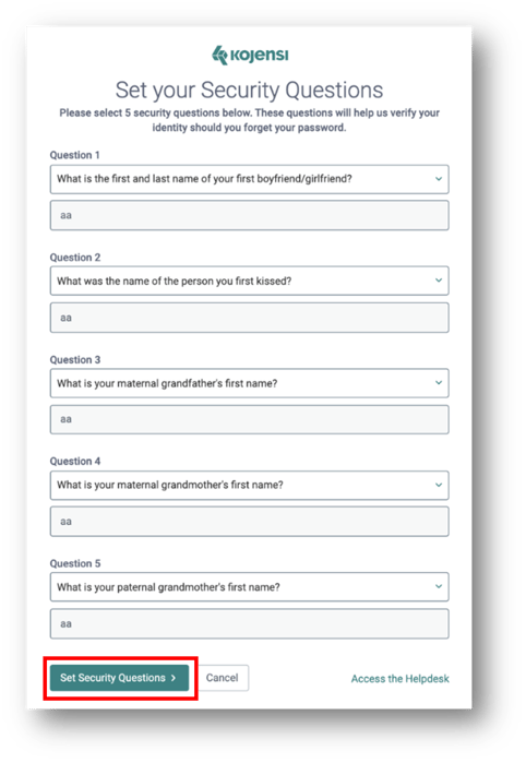 Set security questions