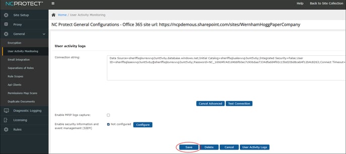 Confirm SIEM integration by clicking Save